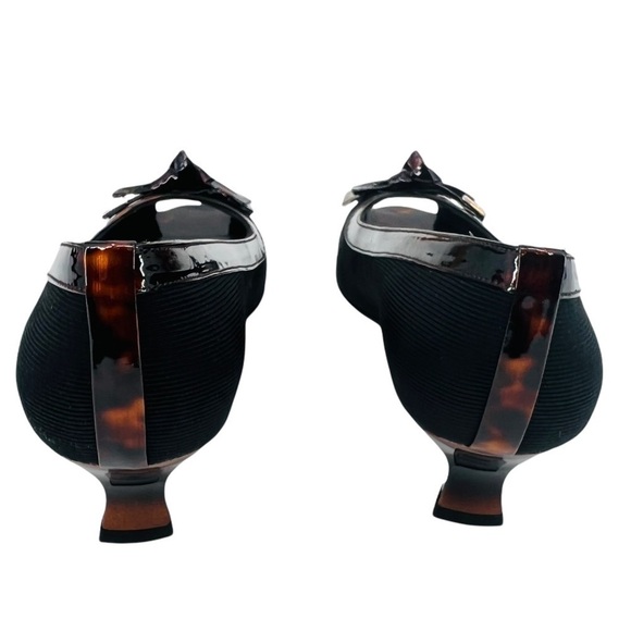 STUART WEITZMAN Fabric Open Toe Heel Patent Leather Tortoise Trim Size 8.5N - Picture 4 of 7